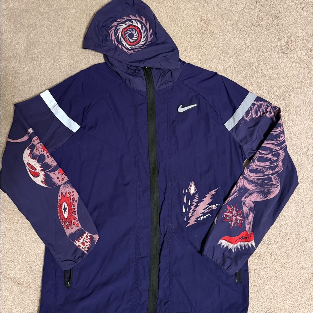 Nike Men's Dark Purple Windbreaker with Artistic Graphics